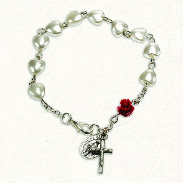 Mini Faux Pearl Religious Charm Bracelet For Catholic Cross With