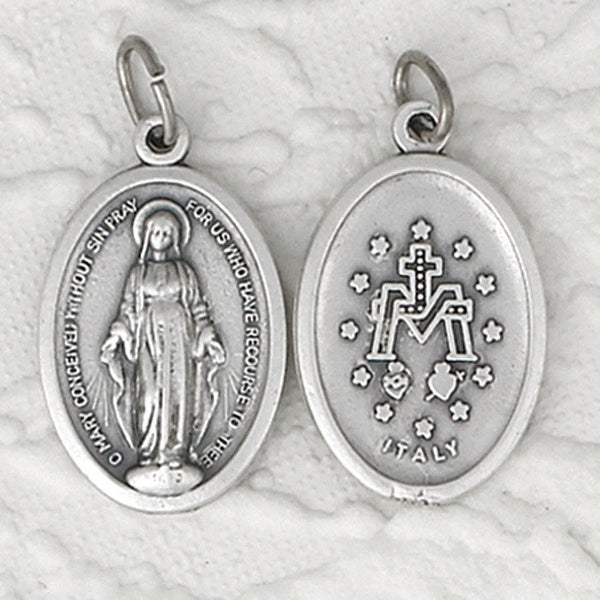 Miraculous Medal Pendant Extra Large -1.75 Oval Silver Oxidized Miraculous Medals Pendant for Necklace, Medals for Jewelry Catholic, Made in Italy