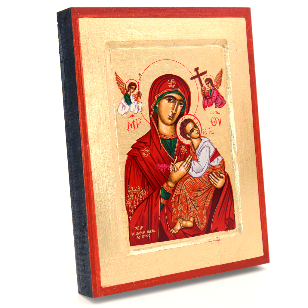 Hand Painted Greek Icon of Lady of Perpetual Help. Gold Leaf. - 7x5 inch