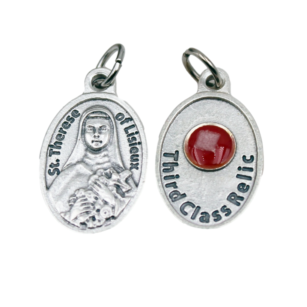 Silver Tone St.Therese of Lisieux Medal with Third Class Relic on back- Pack of 25