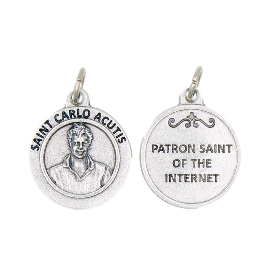 Silver Tone Round Saint Carlo Acutis Medal