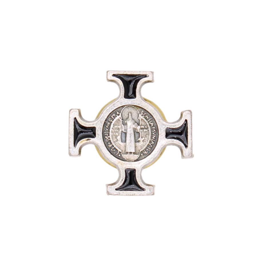 Saint Benedict Cross Lapel Pin - Silver Tone Black Enamel - Pack of 6