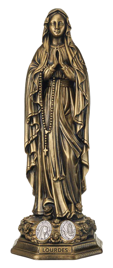 Bronze Resin Lourdes Statue with Silver Tone Medals