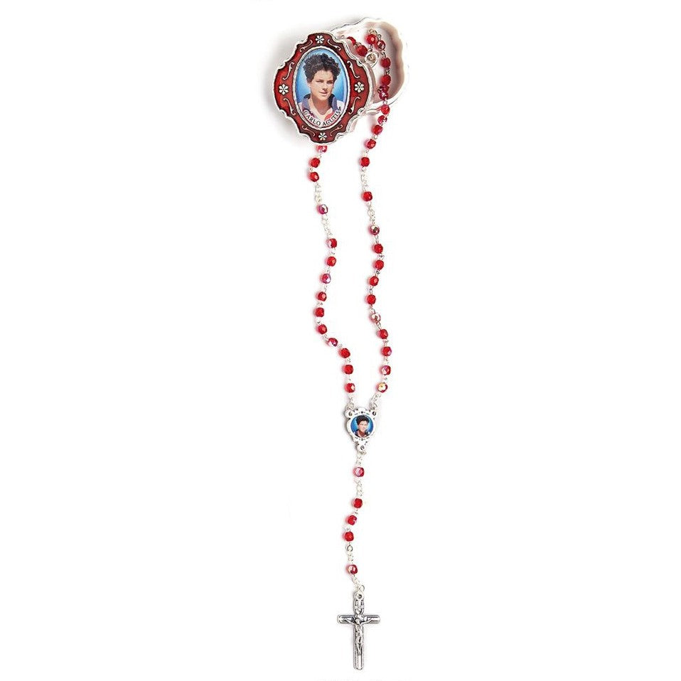 Red Crystal Rosary with Carlo Acutis Center