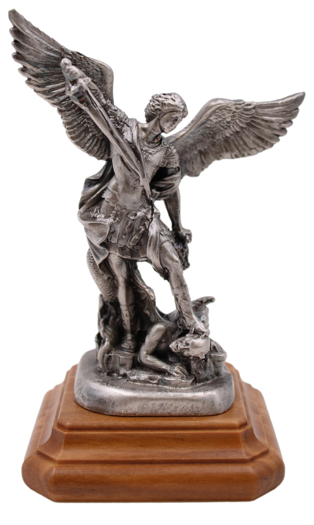 St. Michael Statue on Genuine Olive Wood Stand