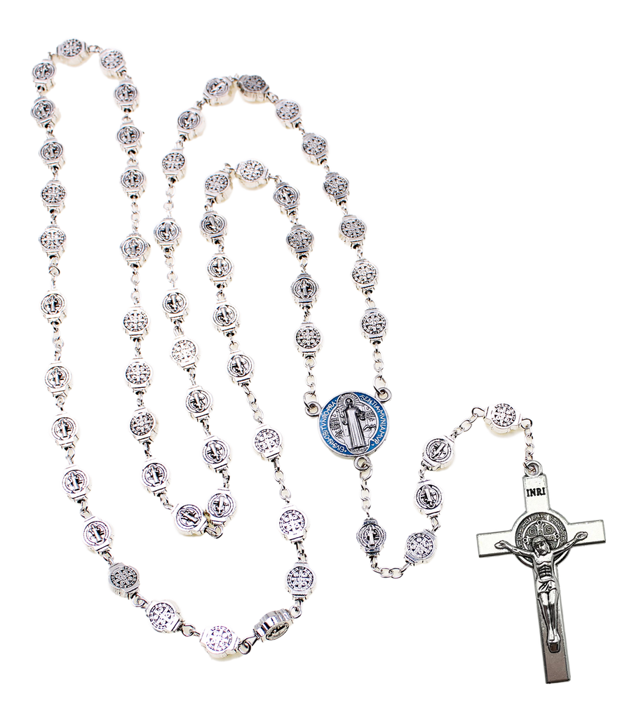 Saint Benedict Metal Rosary with Silver Tone Cross