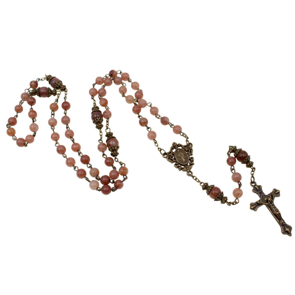 8mm Bronze Rosary with Dusty Rose Beads