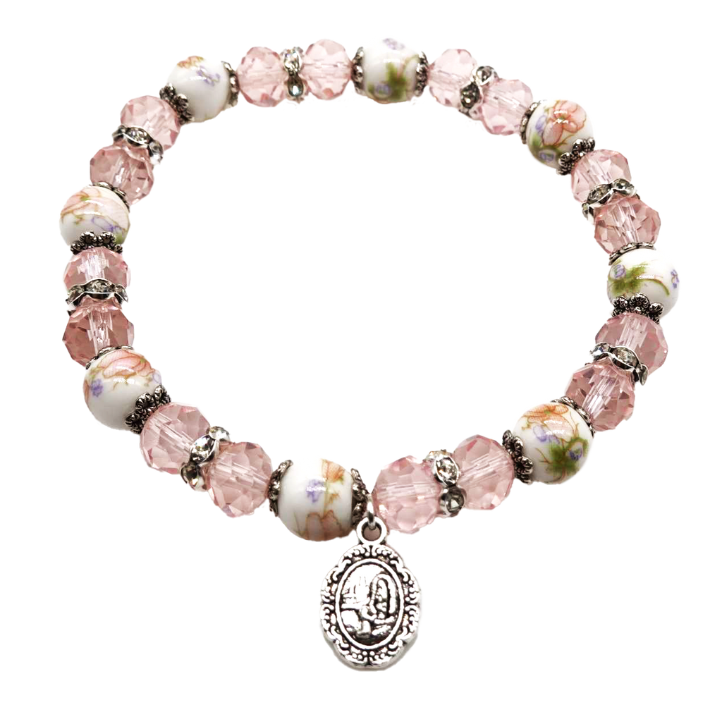 6mm Crystal Bracelet with 8mm Flower Accent Beads