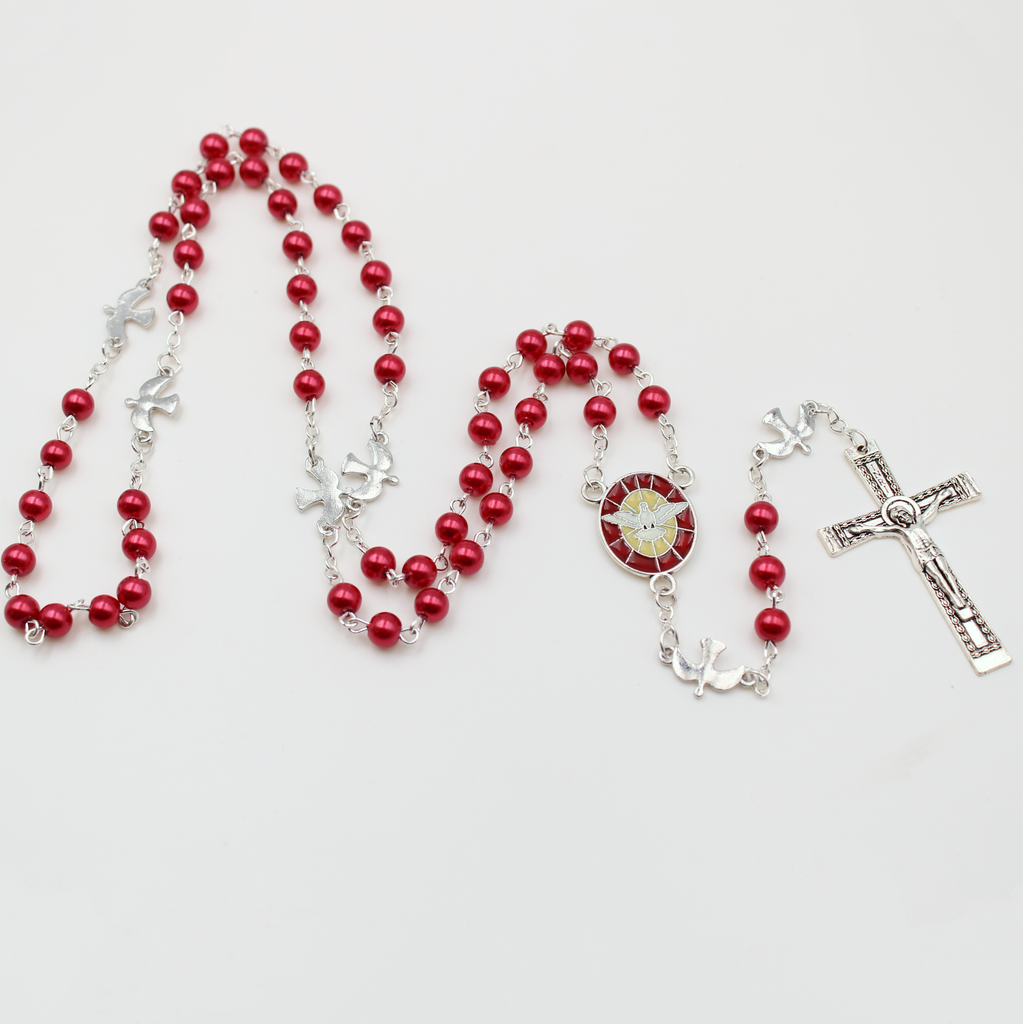 6mm Glass Confirmation Rosary- Red