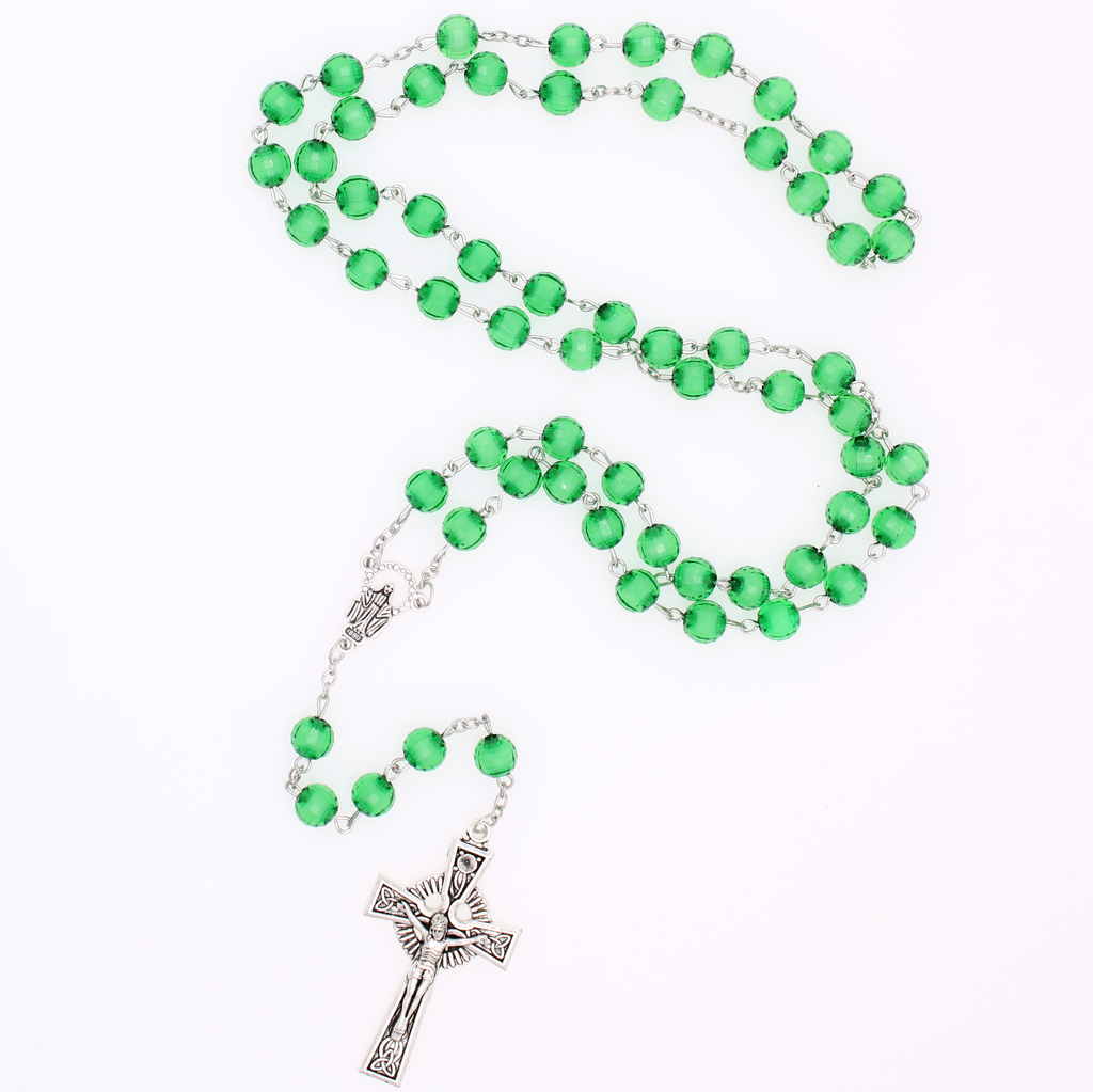 Handcrafted Irish Rosary with Classic Green Beads and Celtic Cross