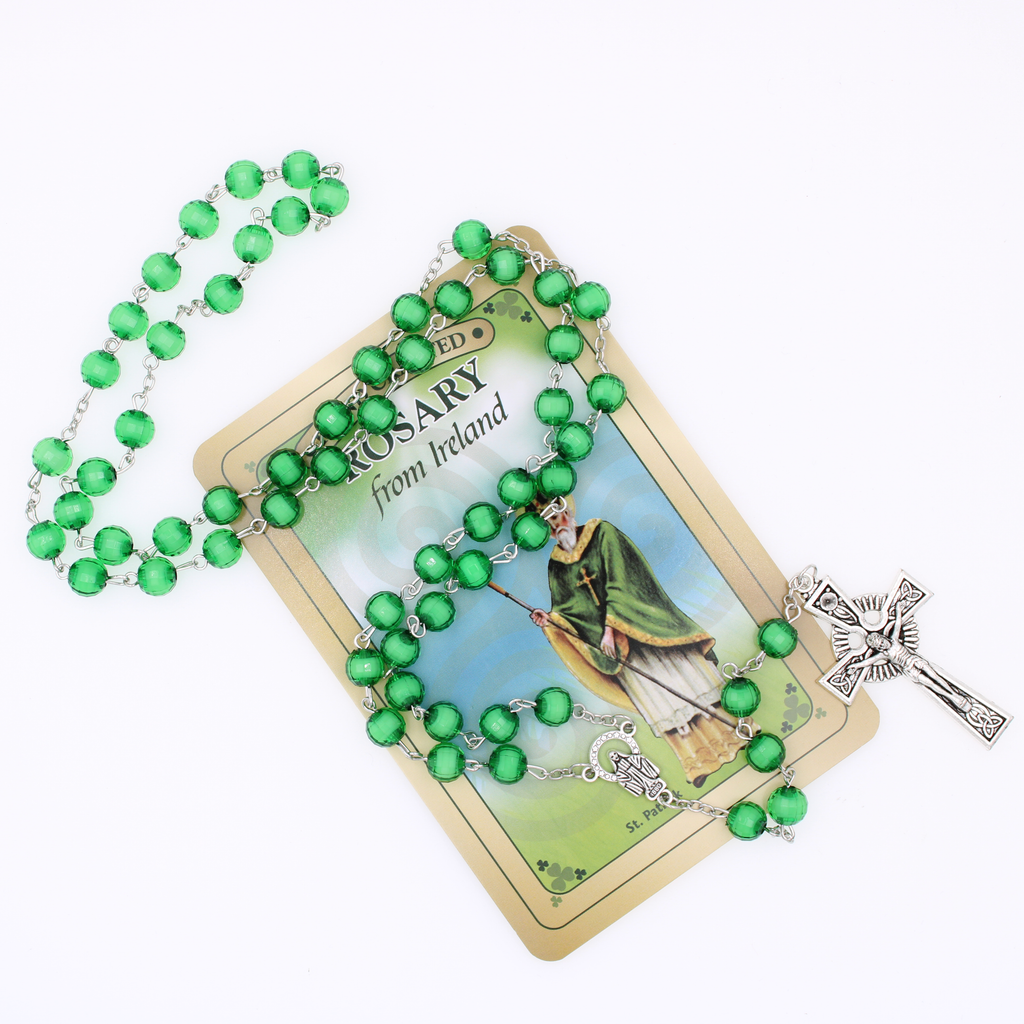 Handcrafted Irish Rosary with Classic Green Beads and Celtic Cross