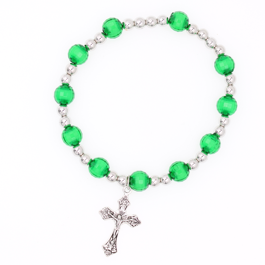 Rosary Bracelet with Classic Green Beads and Crucifix Charm