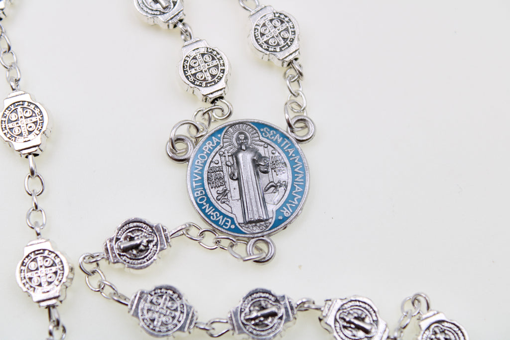 Saint Benedict Metal Rosary with Silver Tone Cross