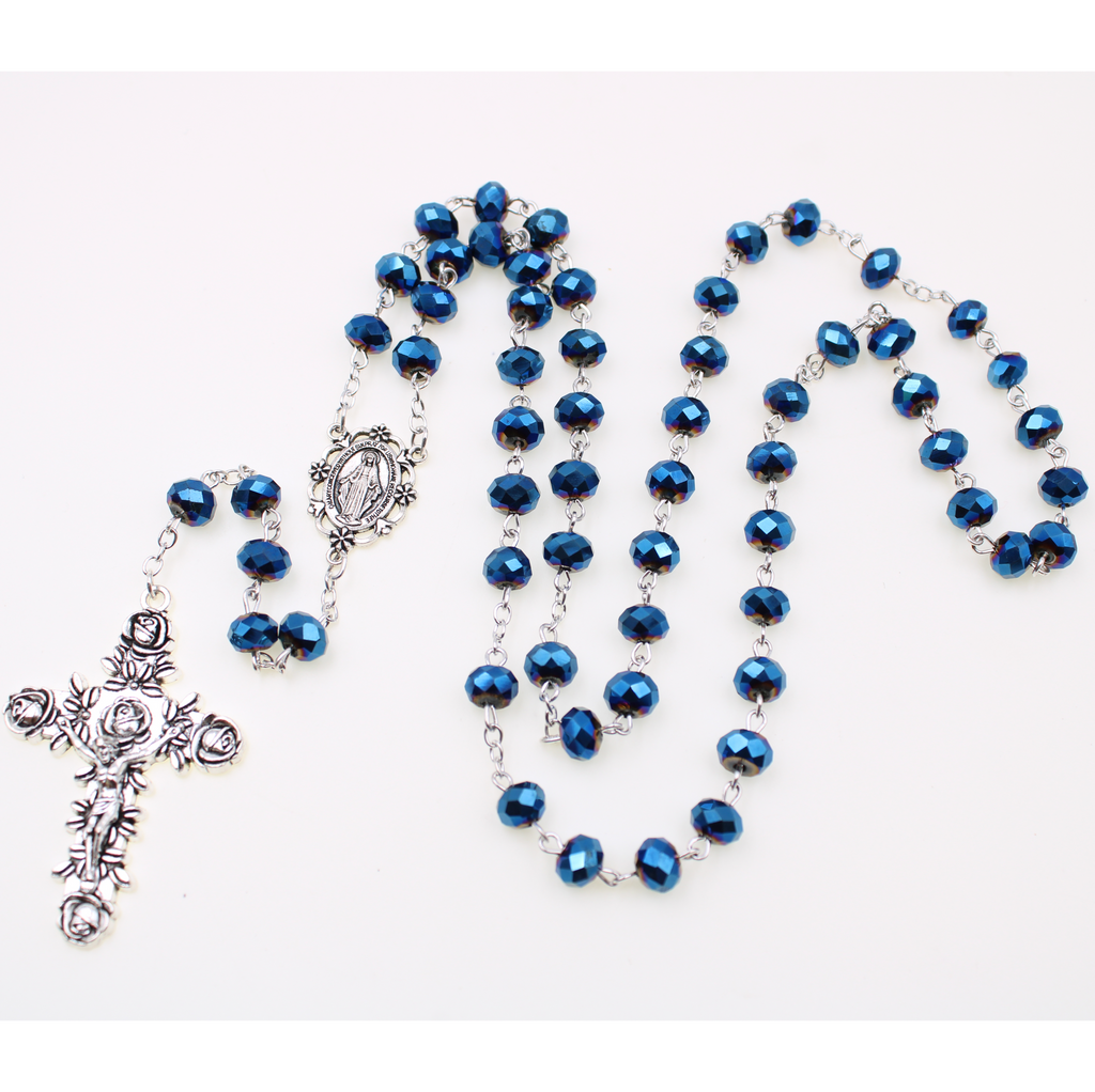 8mm Dark Blue Crystal Rosary