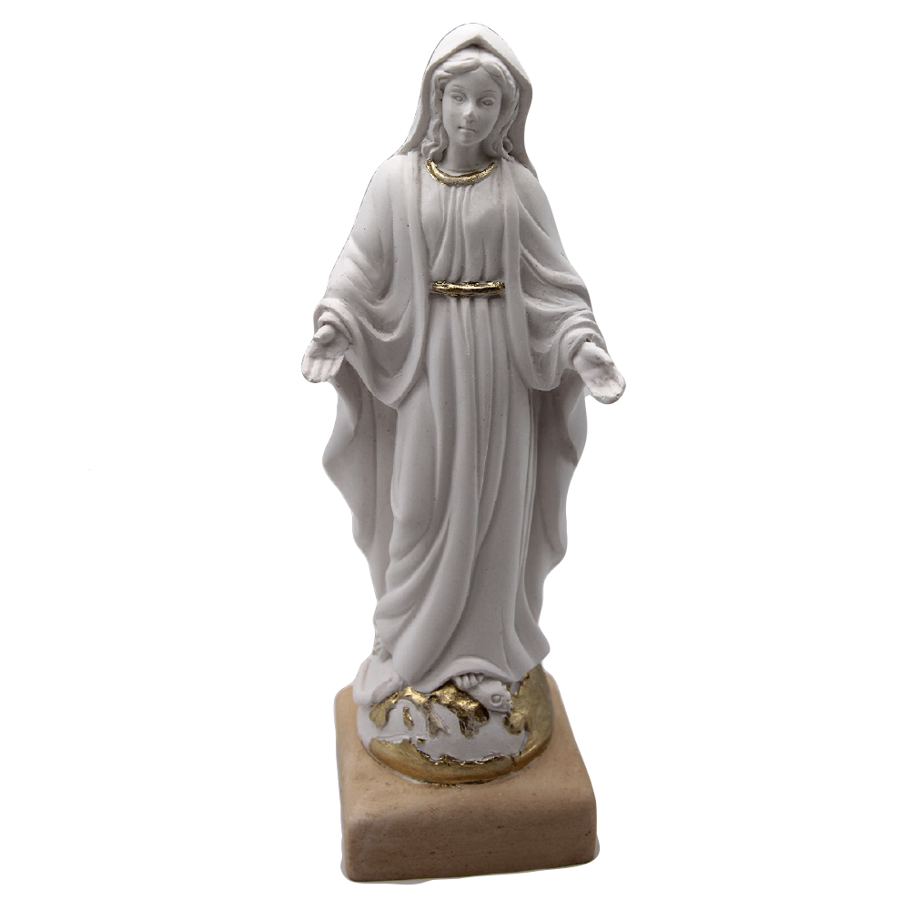 White Resin Miraculous Statue With Gold Tone Trim – Lumen Mundi