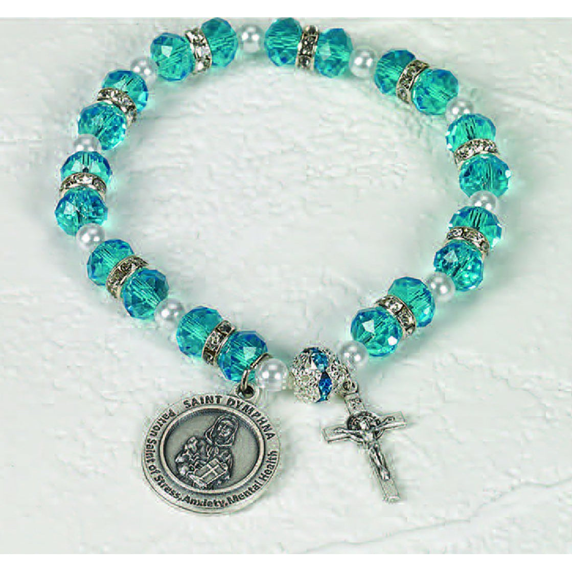August Peridot St Dymphna Birthstone Rosary Bracelet by Bliss